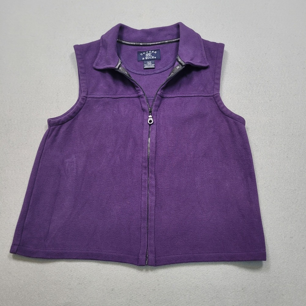 Cutter & Buck Womens Small Purple Full Zip Cotton Fleece Vest Solid Sleeveless